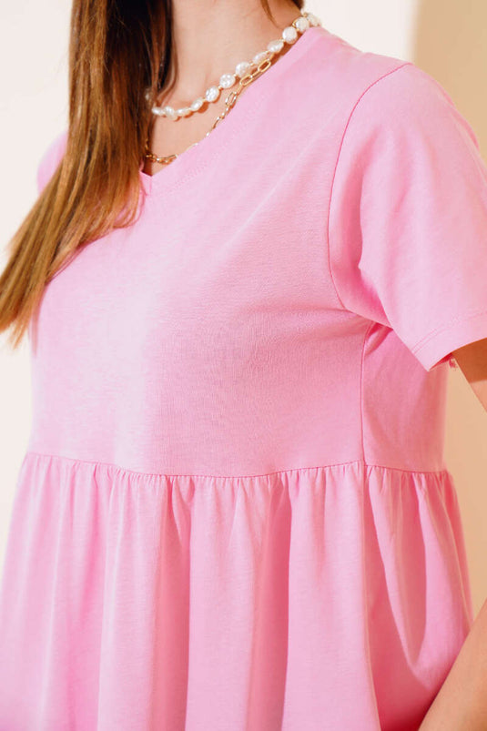 Single Jersey V-Neck Dress Pink