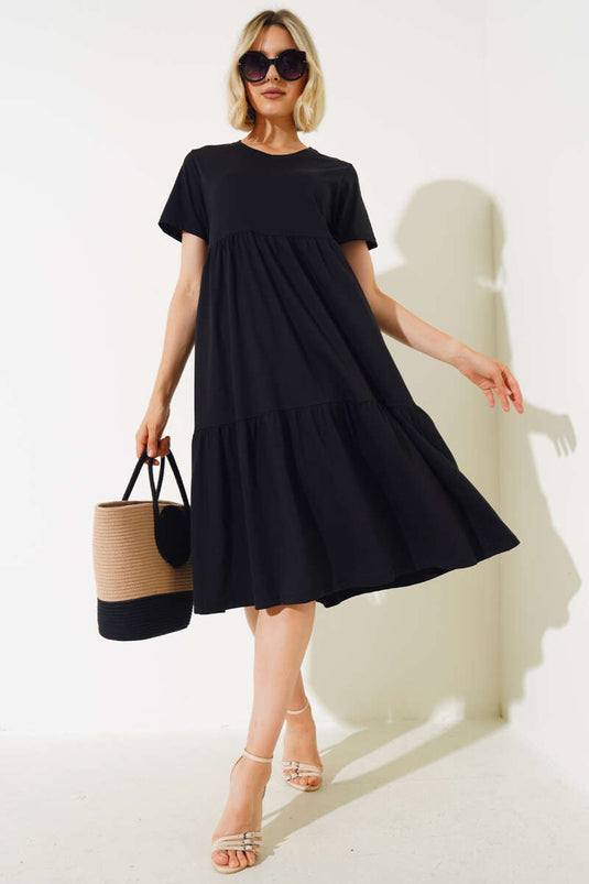 فستان جيرسي واحد بفتحة رقبة على شكل حرف V أسود