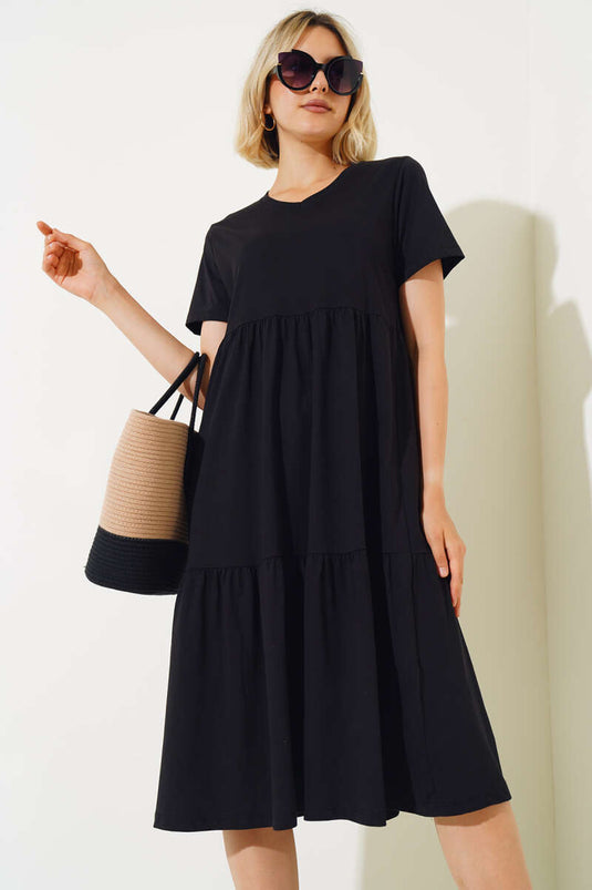 فستان جيرسي واحد بفتحة رقبة على شكل حرف V أسود