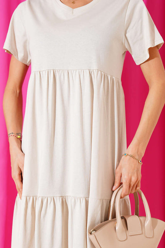 Single Jersey V-Neck Dress with Stone