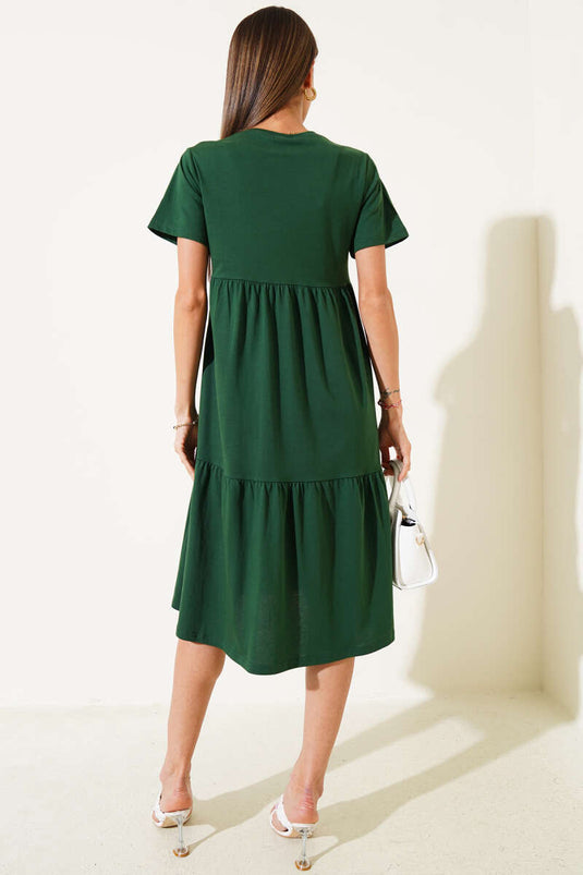 Robe verte à col V en jersey simple