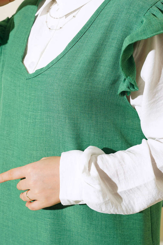 Costume Triple Lin à Volants Pull Vert