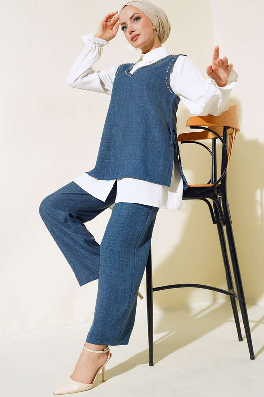 Pull Stone Détaillé Triple Costume Indigo