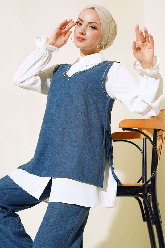 Pull Stone Détaillé Triple Costume Indigo