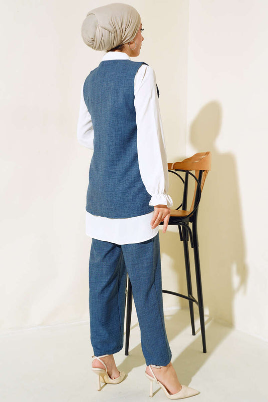 Sweater Stone Detailed Three Piece Set Indigo