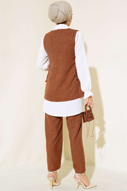 Sweater Stone Detailed Three Piece Set Brown