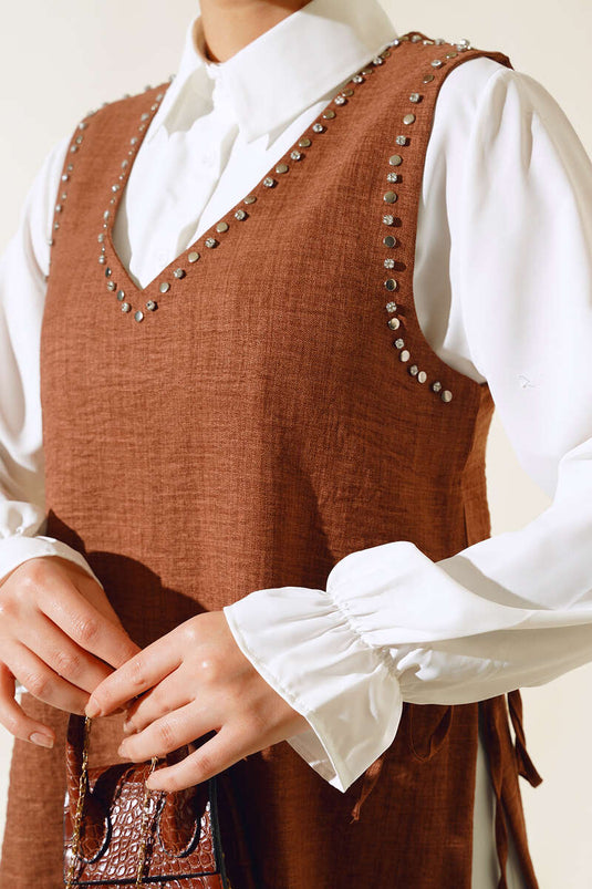 Sweater Stone Detailed Three Piece Set Brown