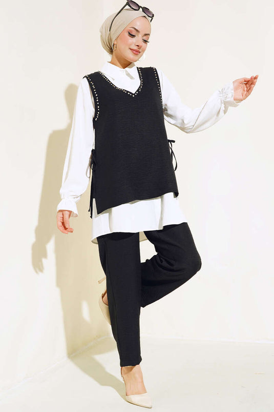 Costume Trois Pièces Détail Pierre Pull Noir