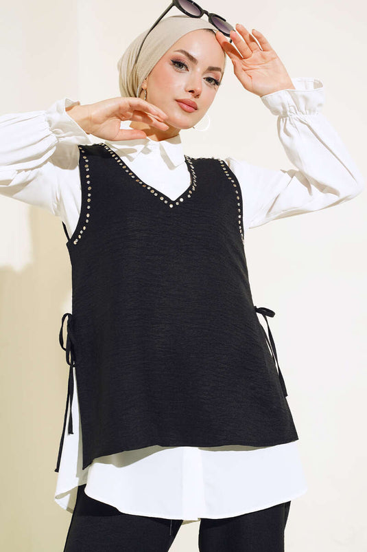 Costume Trois Pièces Détail Pierre Pull Noir