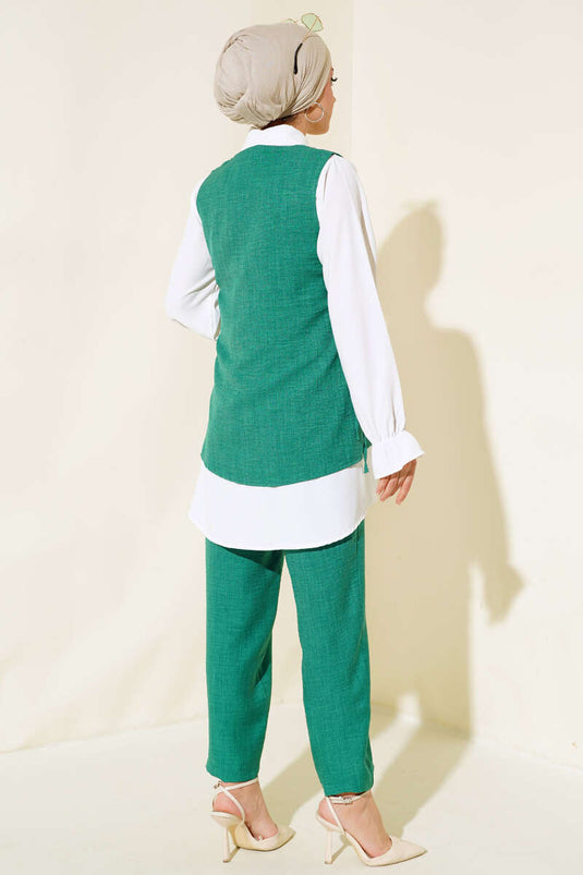 Costume Trois Pièces Détail Pierre Pull Vert