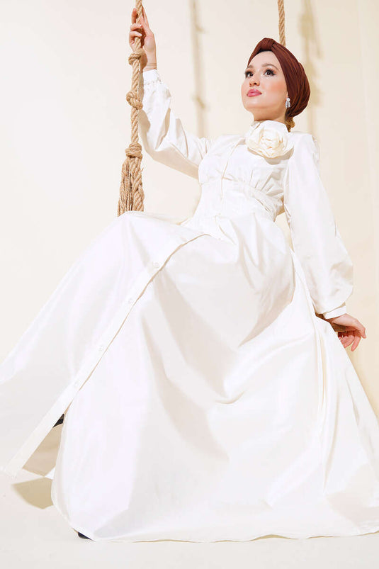 فستان إكسسوار من التفتا باللون الوردي