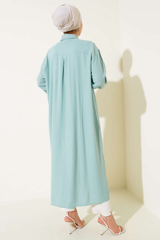 Long Tree Bark Shirt with Wooden Buttons, Mint