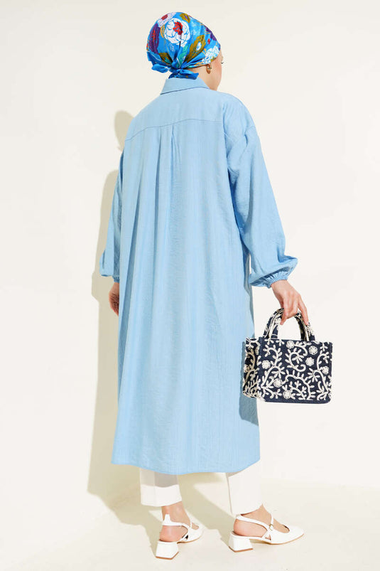 Tahta Düğmeli Uzun Tunik Bebe Mavi