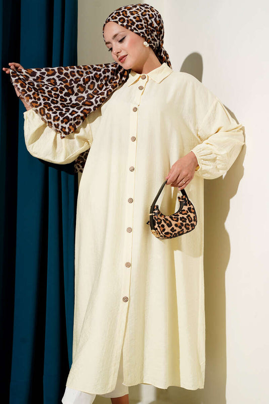 Tahta Düğmeli Uzun Tunik Sarı