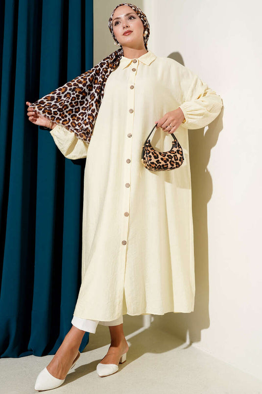 Tahta Düğmeli Uzun Tunik Sarı