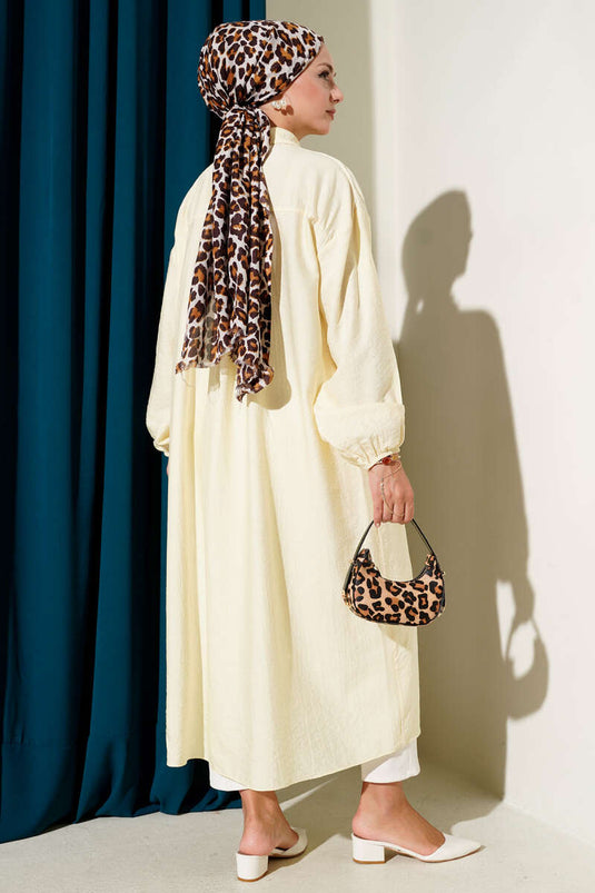 Tahta Düğmeli Uzun Tunik Sarı