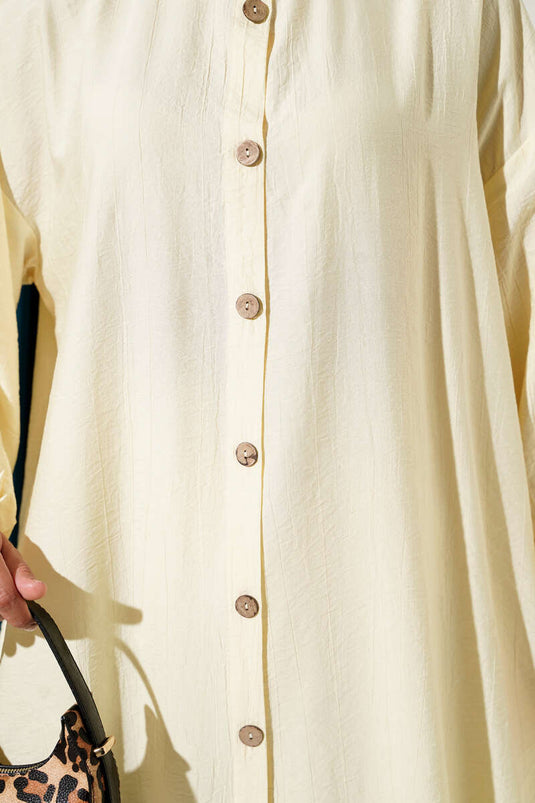 Tahta Düğmeli Uzun Tunik Sarı