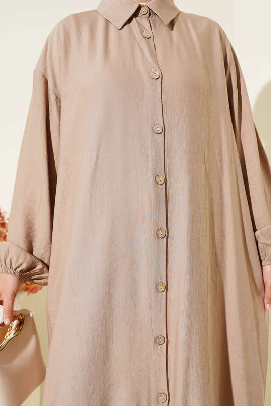 Tahta Düğmeli Uzun Tunik Vizon