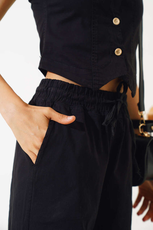 Two Piece Suit with Wooden Buttons and Vest, Black