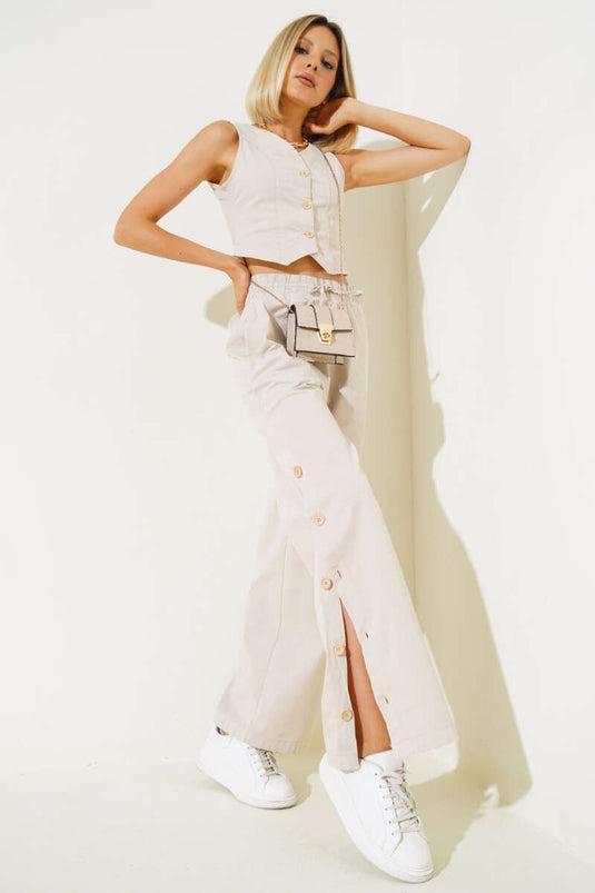 Two Piece Set with Wooden Buttons and Vest