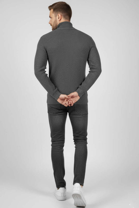 Pull homme en tricot col pêcheur Tam, couleur fumée