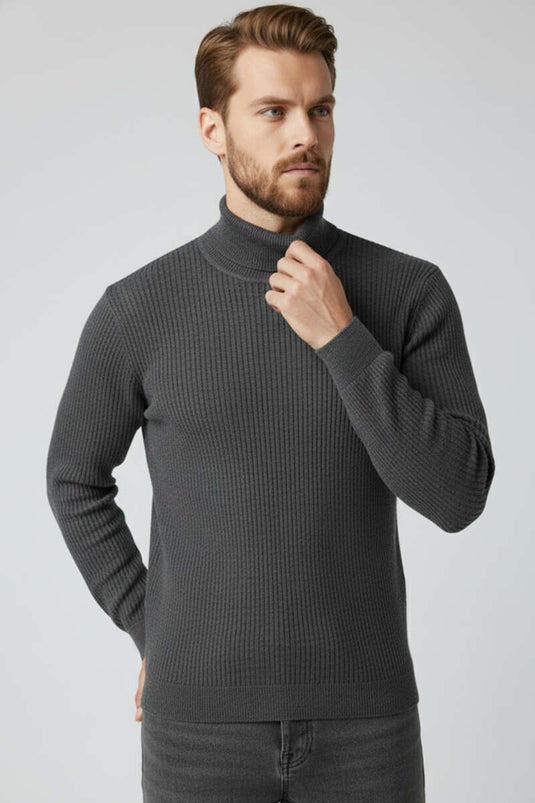 Pull homme en tricot col pêcheur Tam, couleur fumée