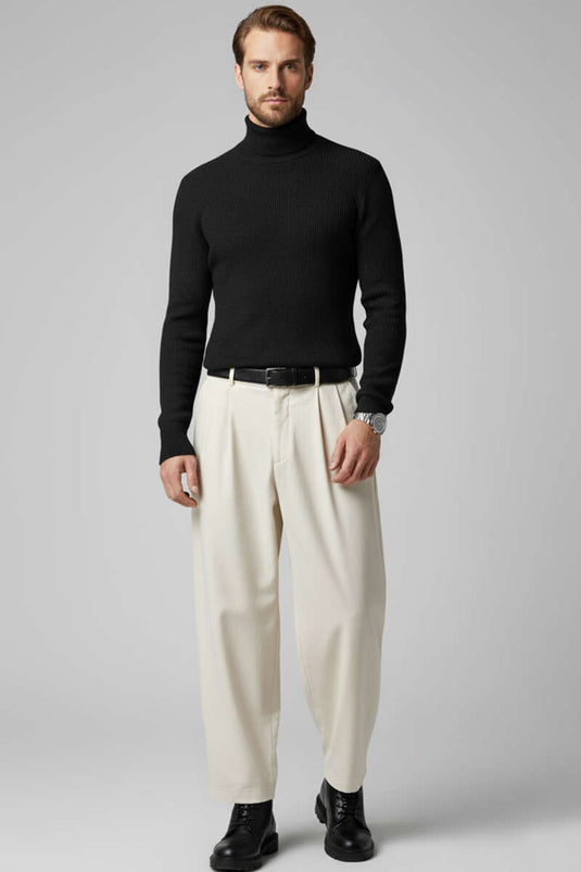 Full Turtleneck Knit Men's Sweater Black