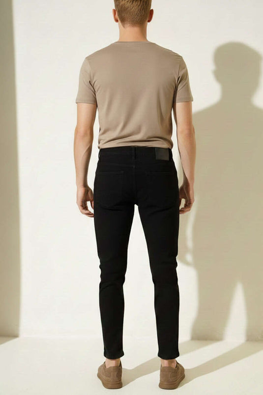 Tapered Fit Dar Paça Erkek Kot Pantolon Siyah