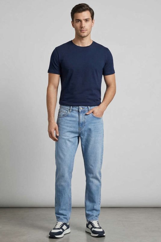 Pantalon homme coupe fuselée bleu glace
