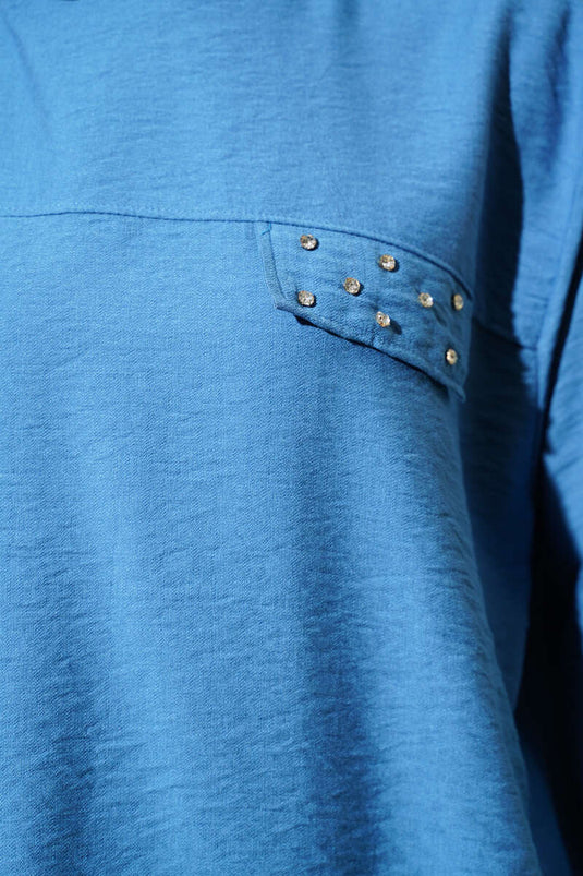 Taş Cep Kapaklı Tunik İkili Takım İndigo