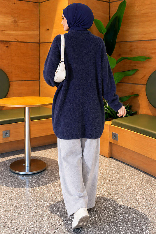 Taş Detaylı Angora Tunik Lacivert