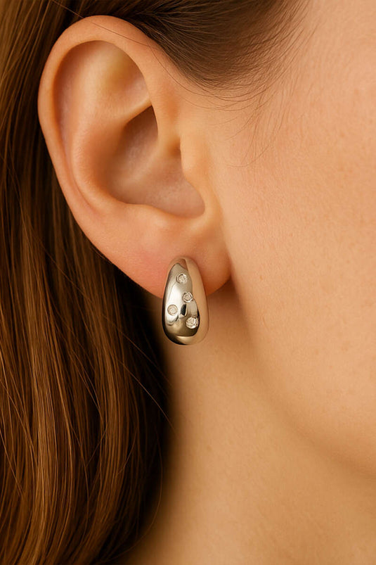 Stone Detailed Drop Earrings Silver
