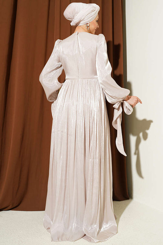 Robe de soirée drapée avec détails en pierre Taş