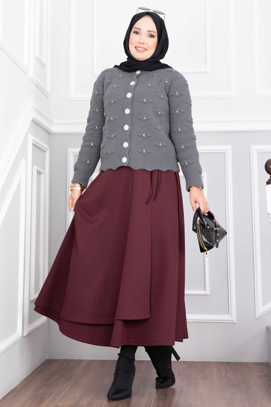 Gilet Court En Angora Avec Boutons Et Détails De Pierres, Couleur Fumée