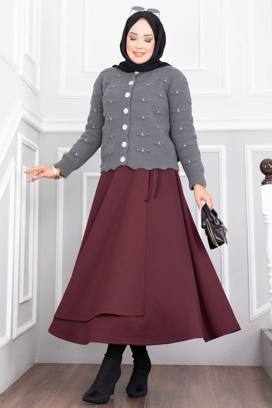 Gilet Court En Angora Avec Boutons Et Détails De Pierres, Couleur Fumée