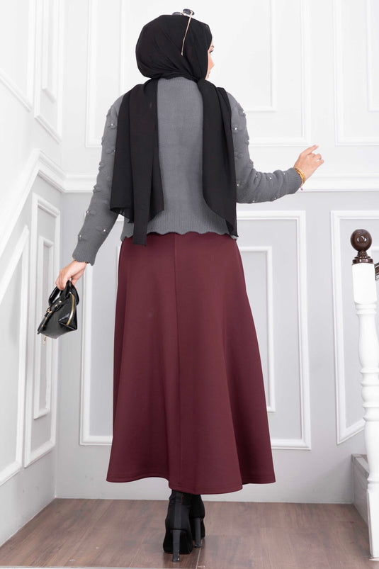 Gilet Court En Angora Avec Boutons Et Détails De Pierres, Couleur Fumée