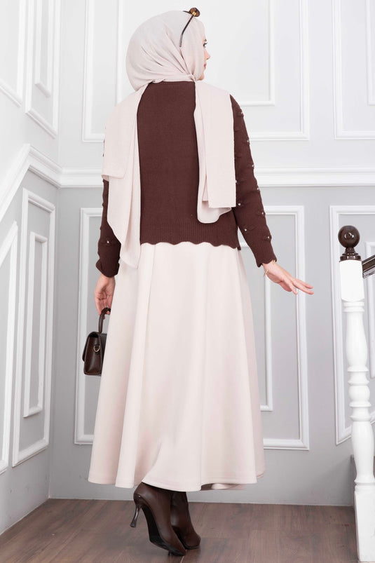 Kurzer Angora-Cardigan Mit Stein-Details Und Knöpfen - Kaffee