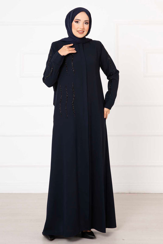 Taş Detaylı Petek Ferace Lacivert
