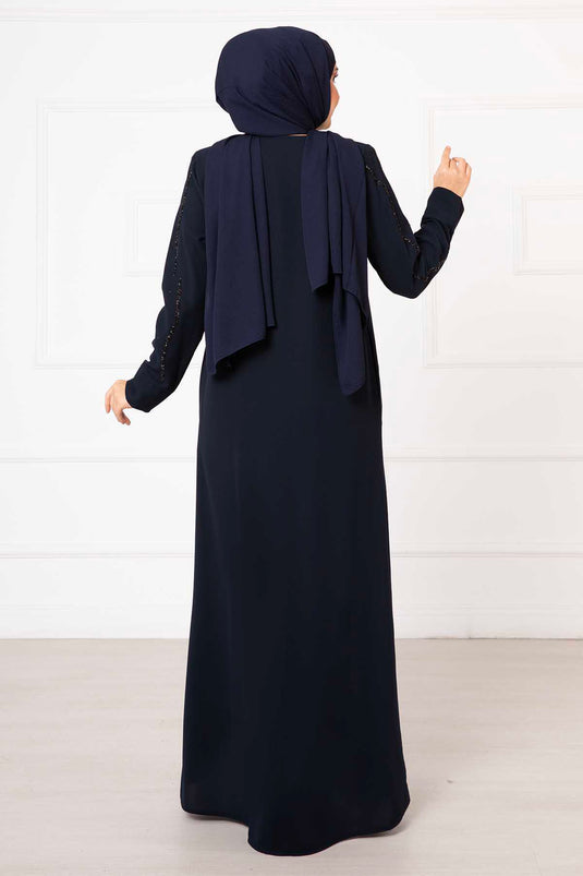 Taş Detaylı Petek Ferace Lacivert