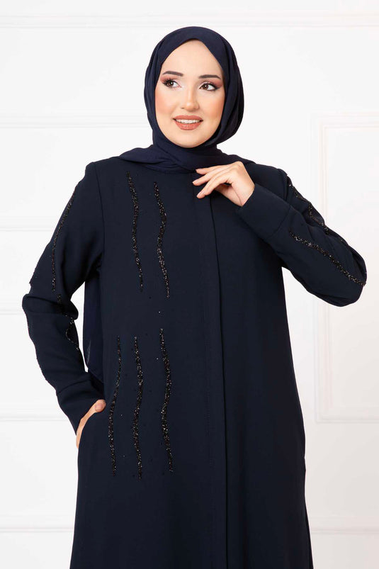 Taş Detaylı Petek Ferace Lacivert