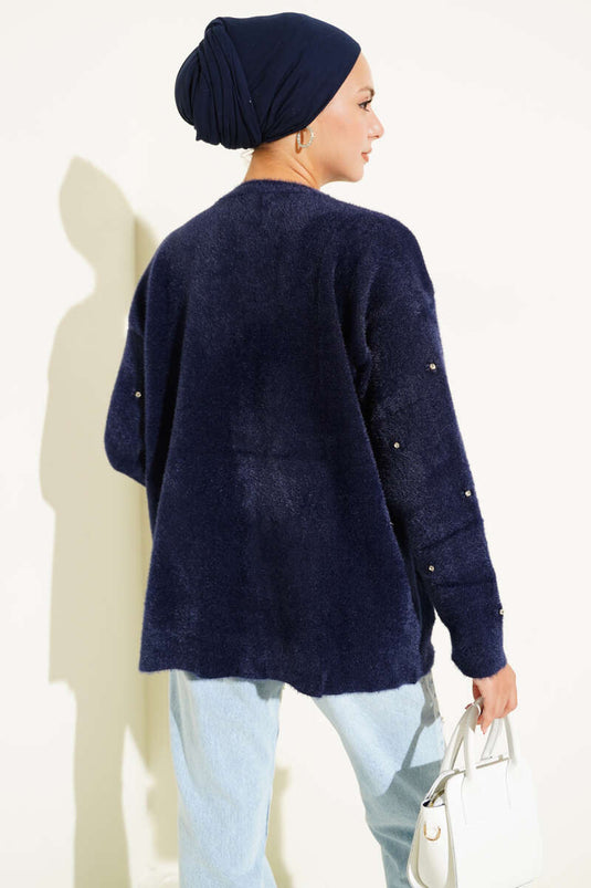 Pull à barbe détaillé en pierre bleu marine