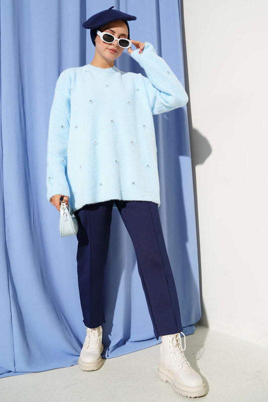 Pull à barbe détaillé en pierre bleu