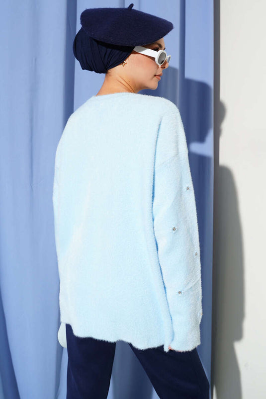 Pull à barbe détaillé en pierre bleu