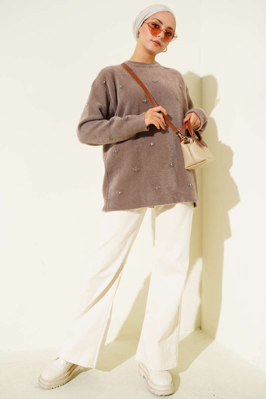 Pull Barbu Vison avec Détail Pierre