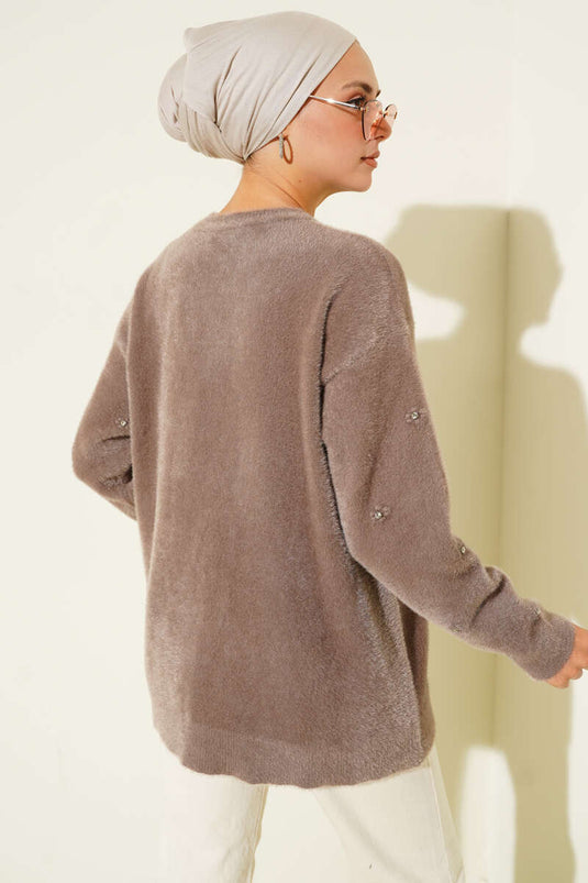 Pull Barbu Vison avec Détail Pierre