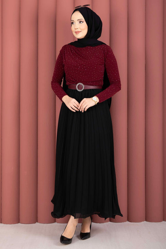 Body sable avec détails en pierre bordeaux