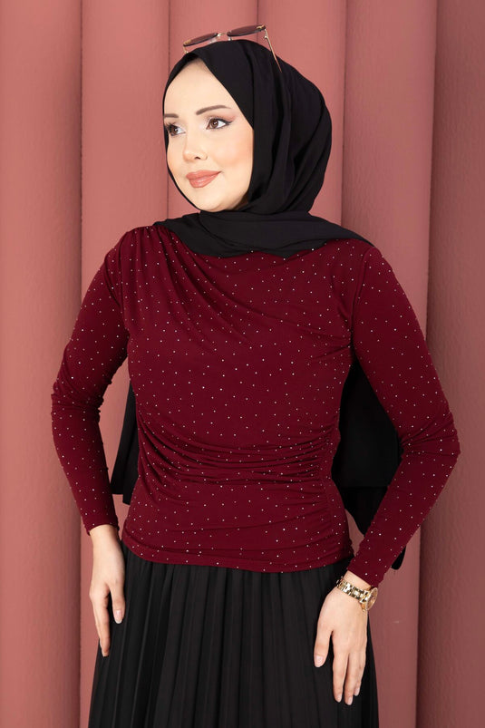 Body sable avec détails en pierre bordeaux