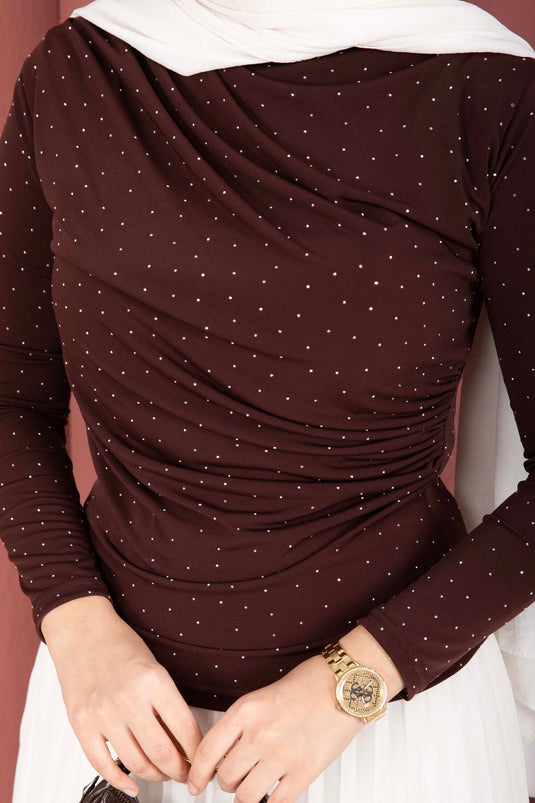 Stone Detailed Sandy Bodysuit Brown