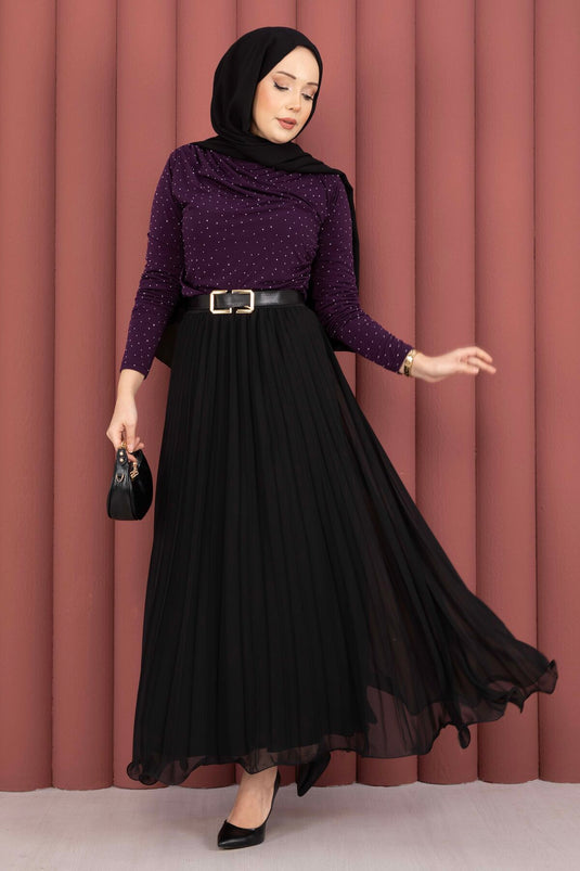 Taş Detaylı Sandy Body Mürdüm