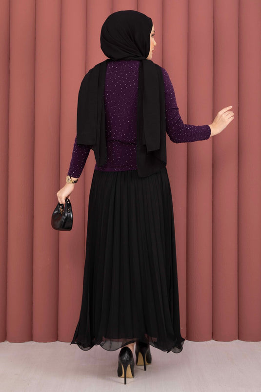 Taş Detaylı Sandy Body Mürdüm